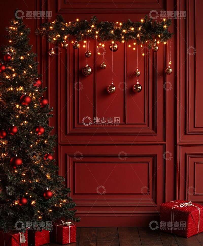 高清大图下载【趣麦麦图】-红墙圣诞球装饰2