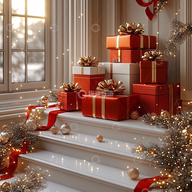 高清大图下载【趣麦麦图】红色金色礼物盒2