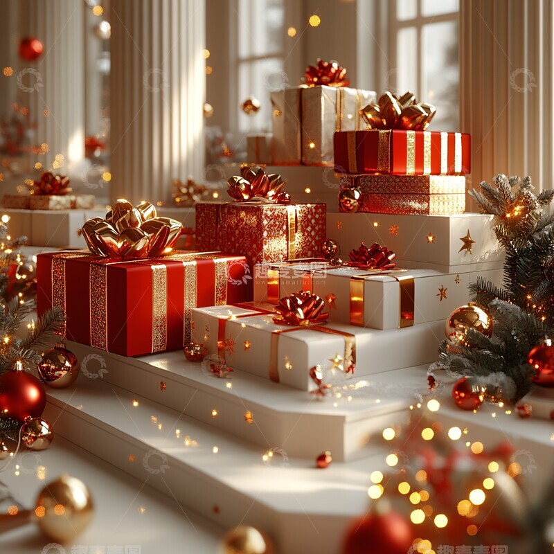 高清大图下载【趣麦麦图】红色金色礼物盒1