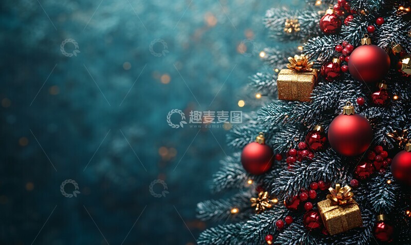 高清大图下载【趣麦麦图】圣诞树礼物绿背景