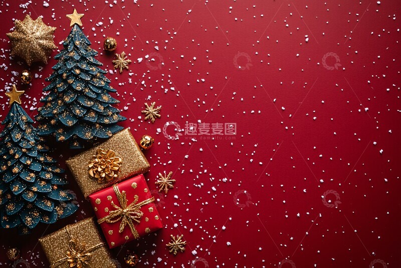高清大图下载【趣麦麦图】圣诞树礼盒金粉红