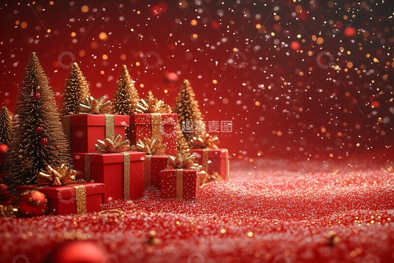 高清大图下载【趣麦麦图】圣诞树礼盒金粉红2