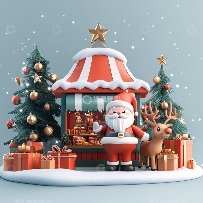 高清大图下载【趣麦麦图】圣诞老人与驯鹿7