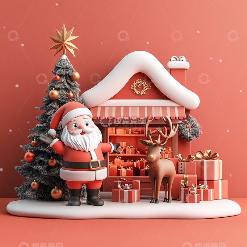 高清大图下载【趣麦麦图】-圣诞老人与驯鹿6