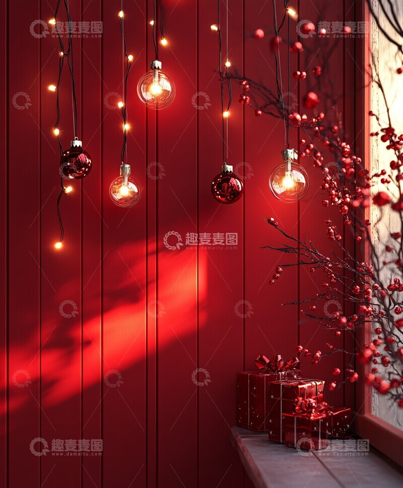 高清大图下载【趣麦麦图】-红墙圣诞球装饰1