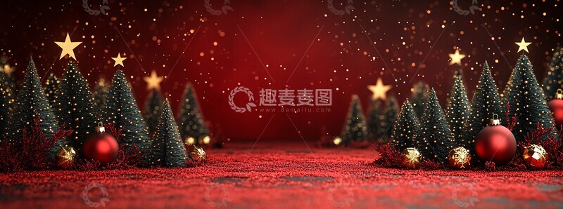 高清大图下载【趣麦麦图】-圣诞红绿剪纸树金球2