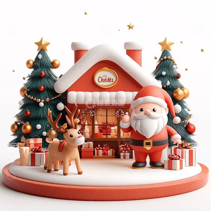 高清大图下载【趣麦麦图】-圣诞老人与驯鹿5