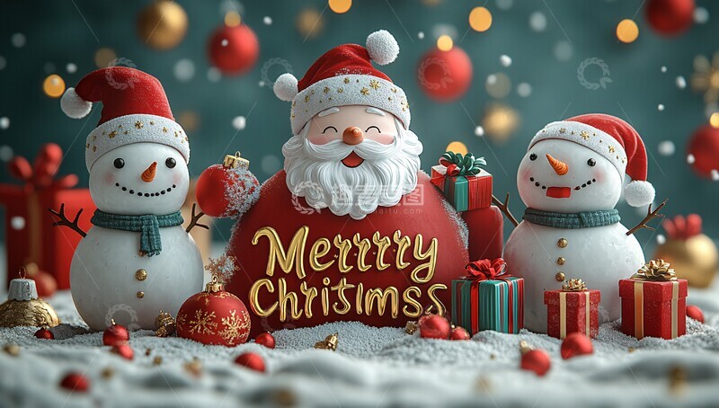 高清大图下载【趣麦麦图】圣诞老人雪人礼物