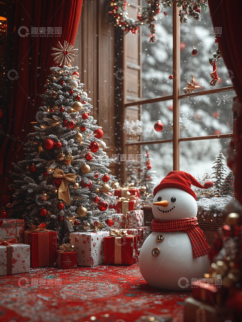 高清大图下载【趣麦麦图】圣诞树礼物雪人驯鹿