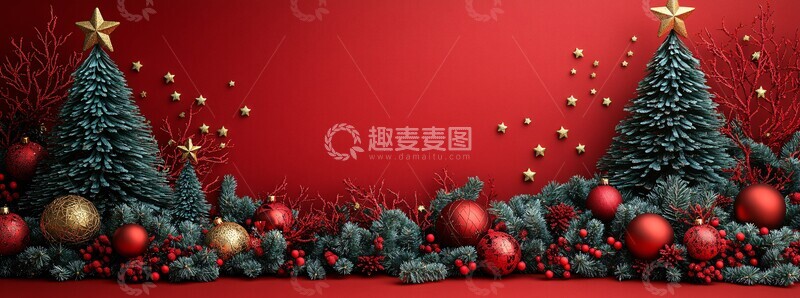 高清大图下载【趣麦麦图】-圣诞红绿剪纸树金球