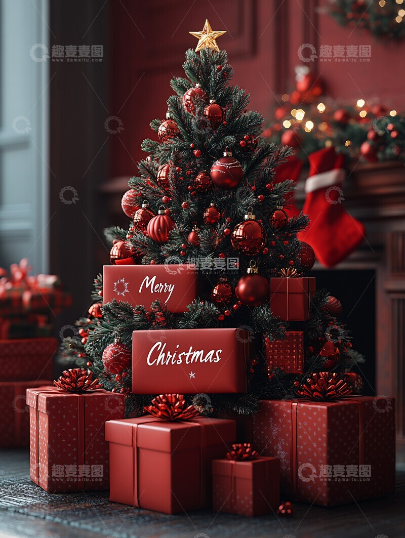 高清大图下载【趣麦麦图】圣诞树礼盒堆叠