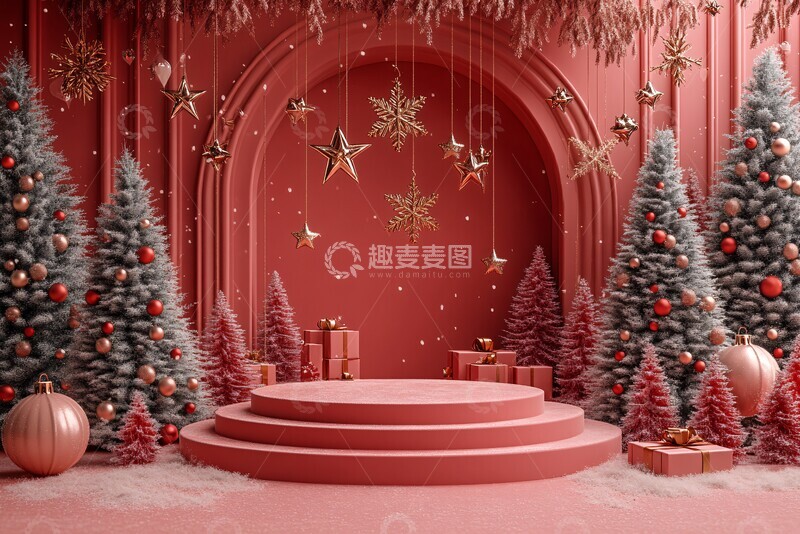 高清大图下载【趣麦麦图】红色金色圣诞展台1