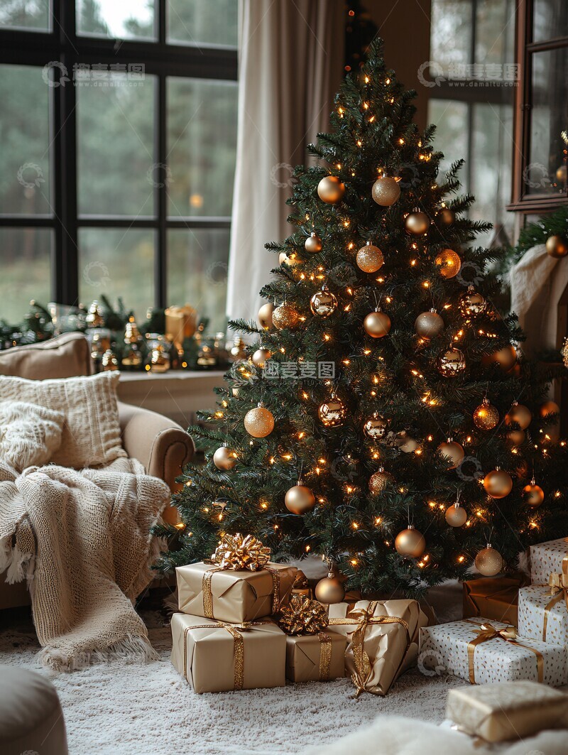 高清大图下载【趣麦麦图】圣诞树灯串装饰2