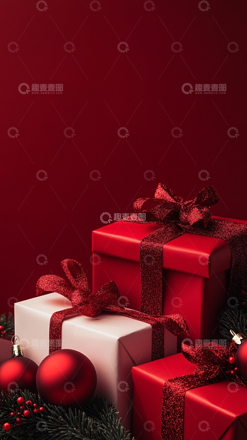 高清大图下载【趣麦麦图】红背景圣诞礼物2