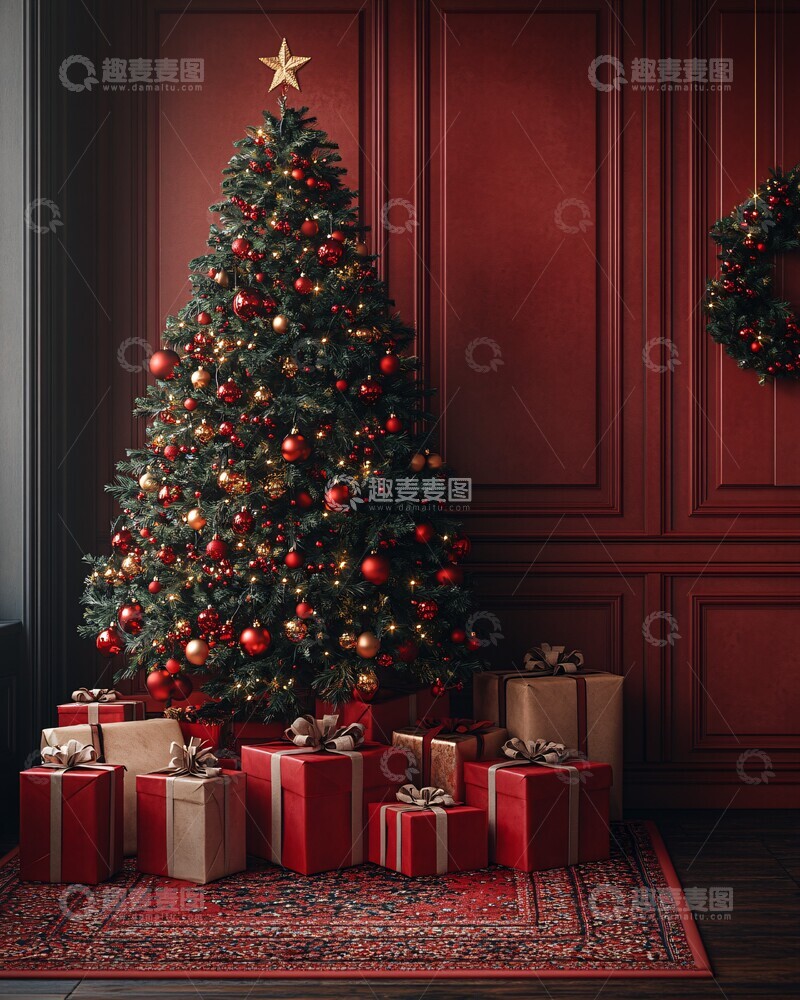 高清大图下载【趣麦麦图】圣诞树礼物背景4
