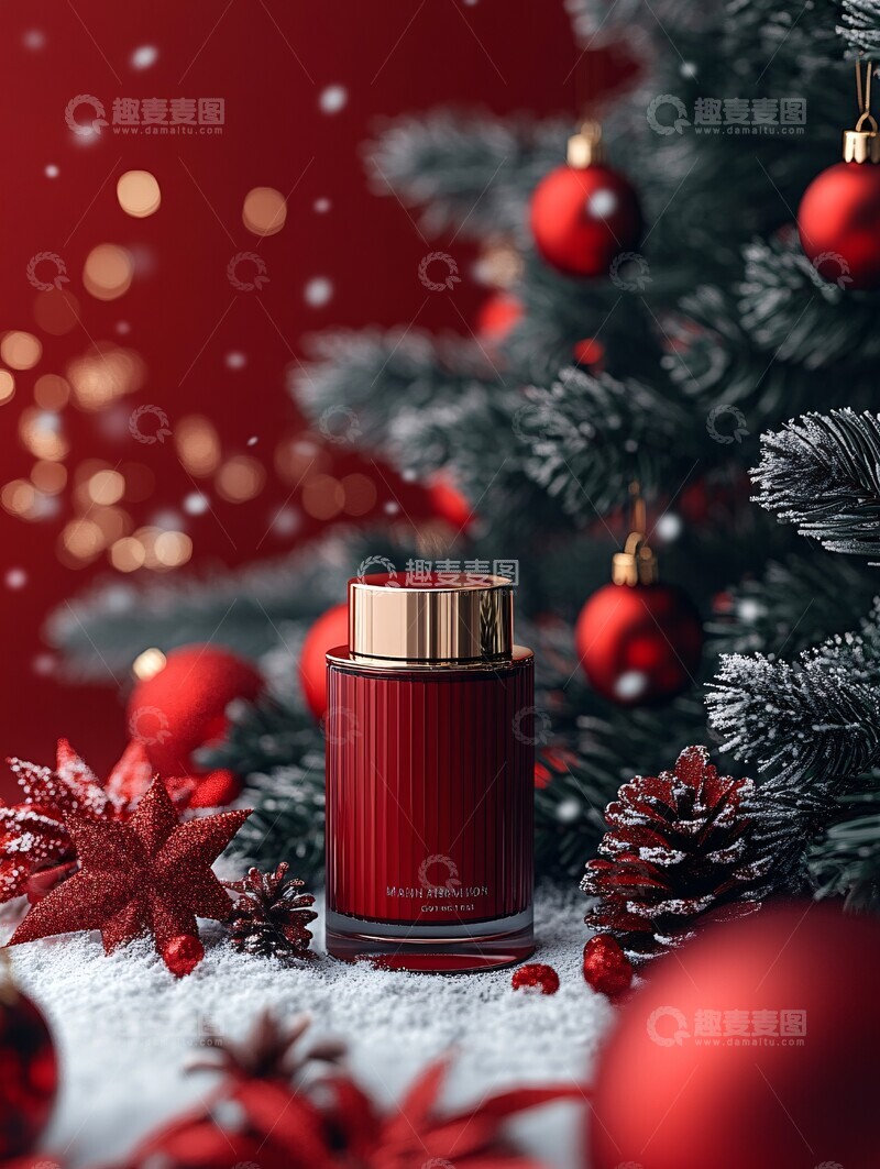 高清大图下载【趣麦麦图】化妆品圣诞红背景2