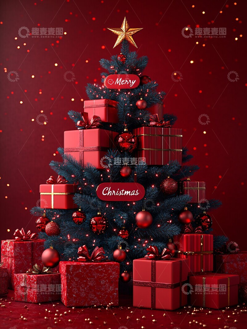 高清大图下载【趣麦麦图】圣诞树礼盒堆叠1