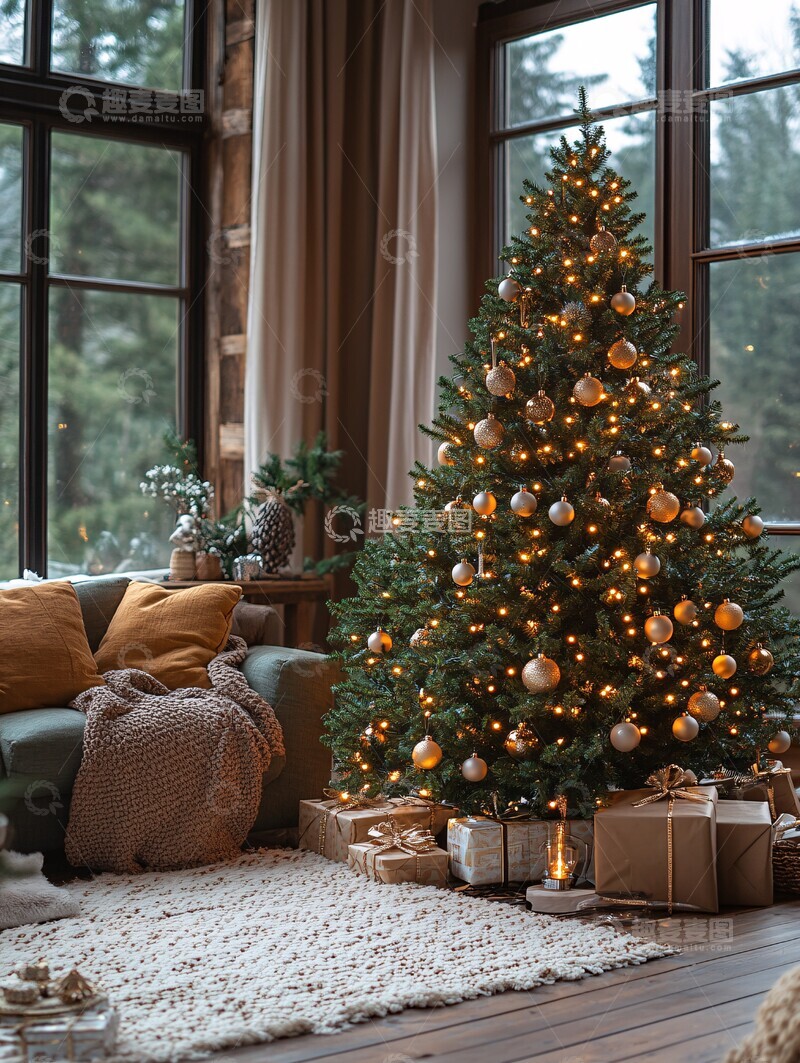 高清大图下载【趣麦麦图】圣诞树灯串装饰1