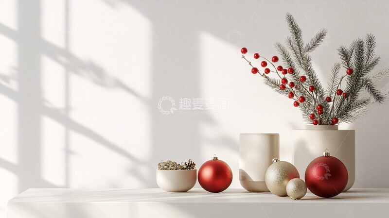 高清大图下载【趣麦麦图】圣诞装饰白色红色金色