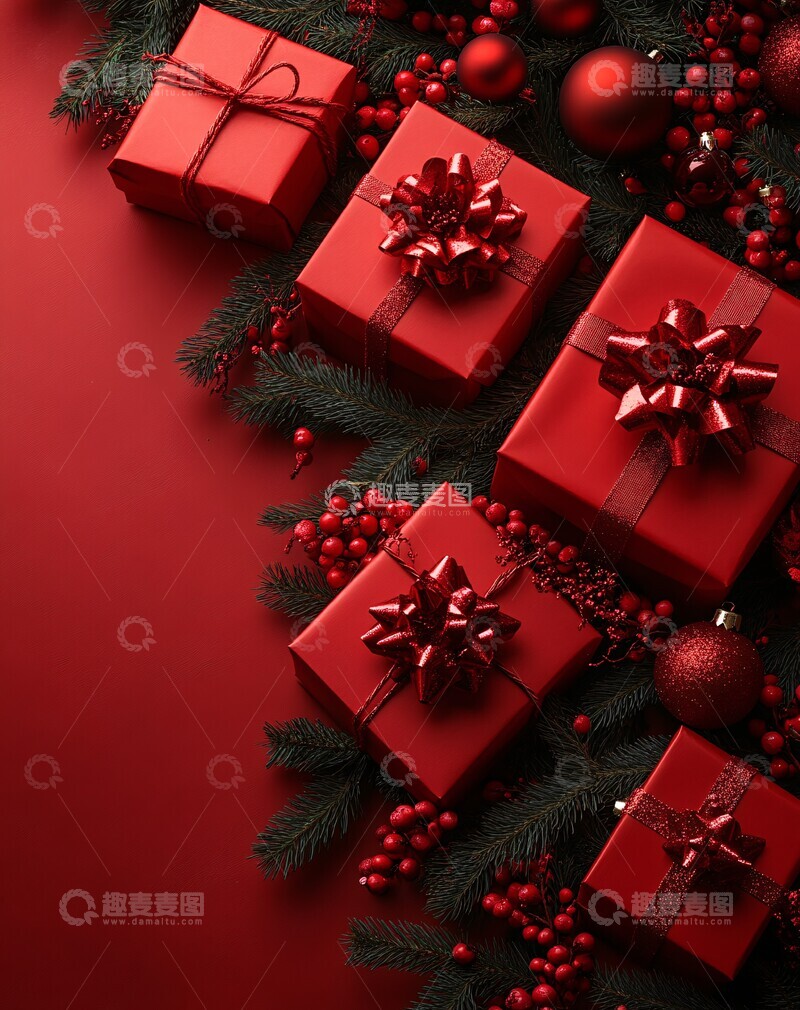 高清大图下载【趣麦麦图】红色礼盒新年广告2