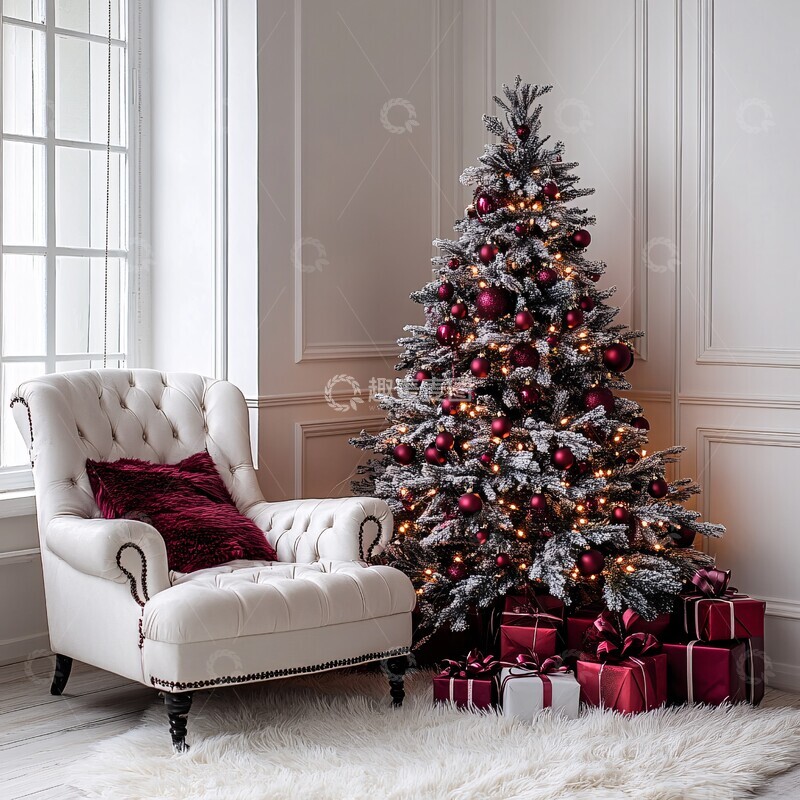 高清大图下载【趣麦麦图】圣诞树角落白色墙壁红色2