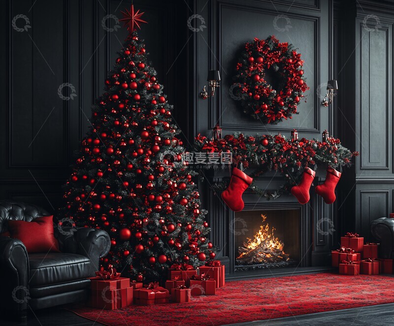 高清大图下载【趣麦麦图】白色圣诞房间背景2
