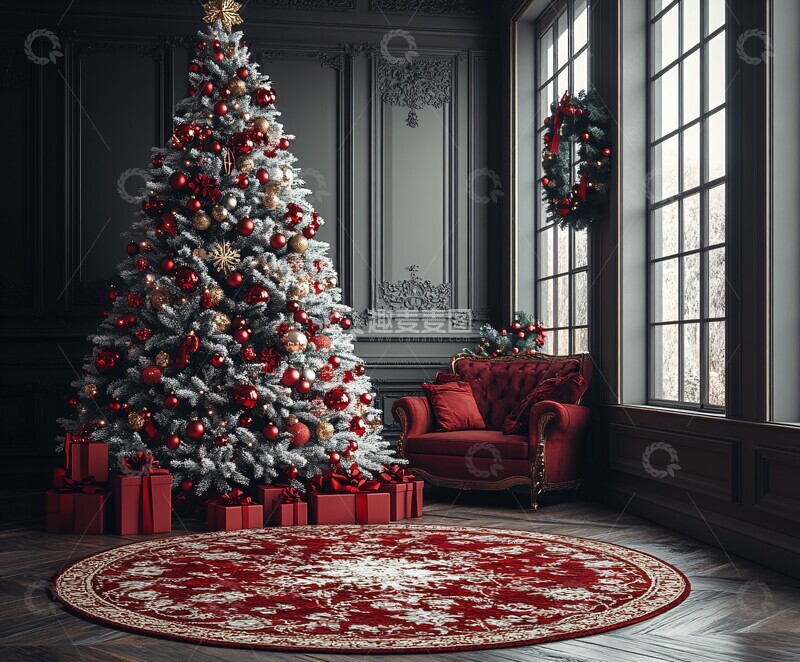 高清大图下载【趣麦麦图】白色圣诞房间背景1