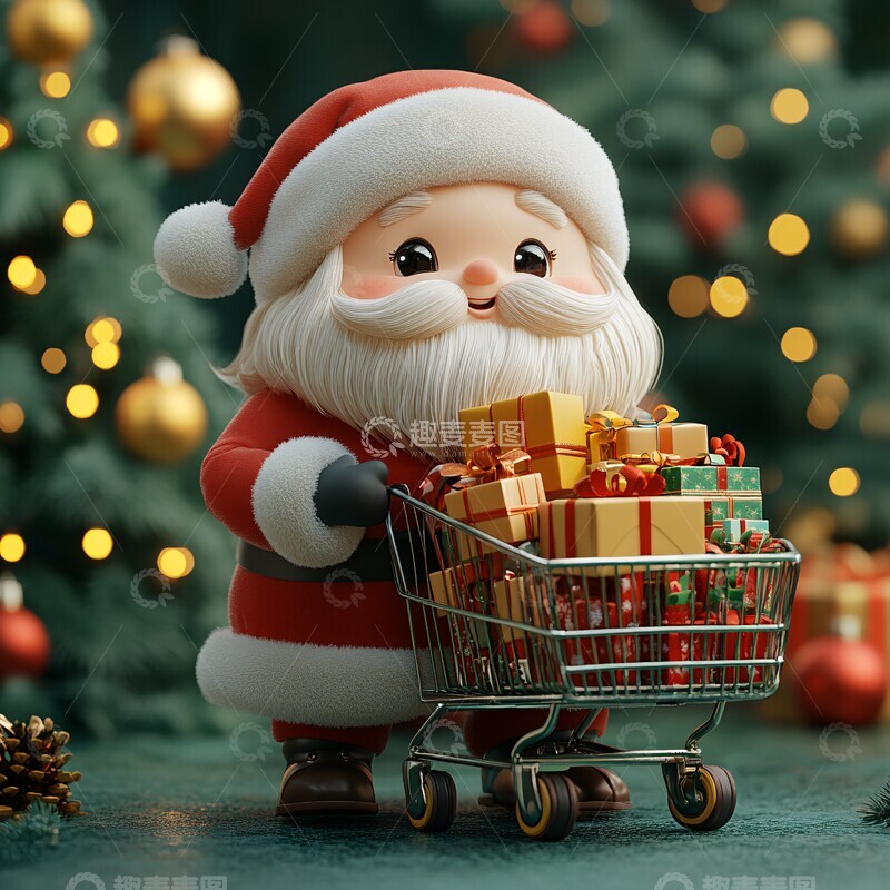高清大图下载【趣麦麦图】圣诞老人超市购物车