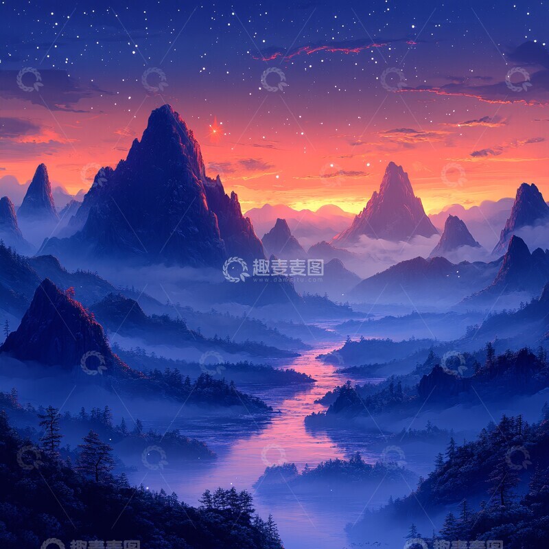 高清大图下载【趣麦麦图】星空下的风景图