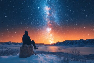 星空与山脉星空山脉夜景