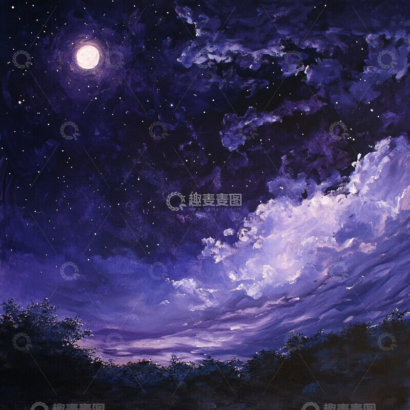 高清大图下载【趣麦麦图】紫色月光夜空