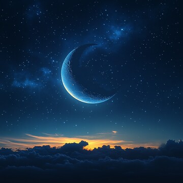 星月交辉星空月亮蓝色