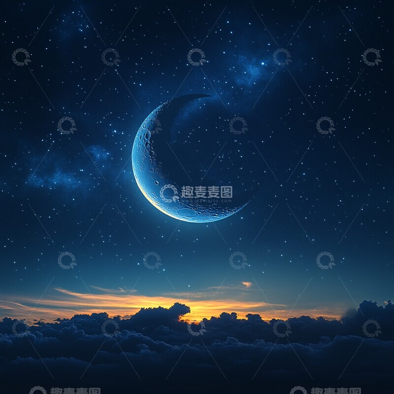 高清大图下载【趣麦麦图】星月交辉星空月亮蓝色