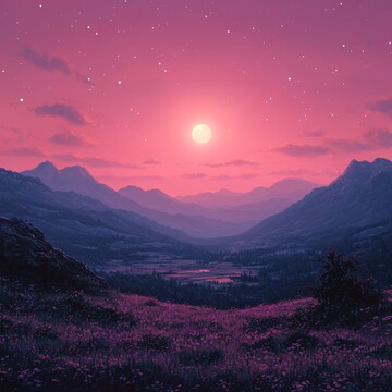 山脉晚霞星月夜2