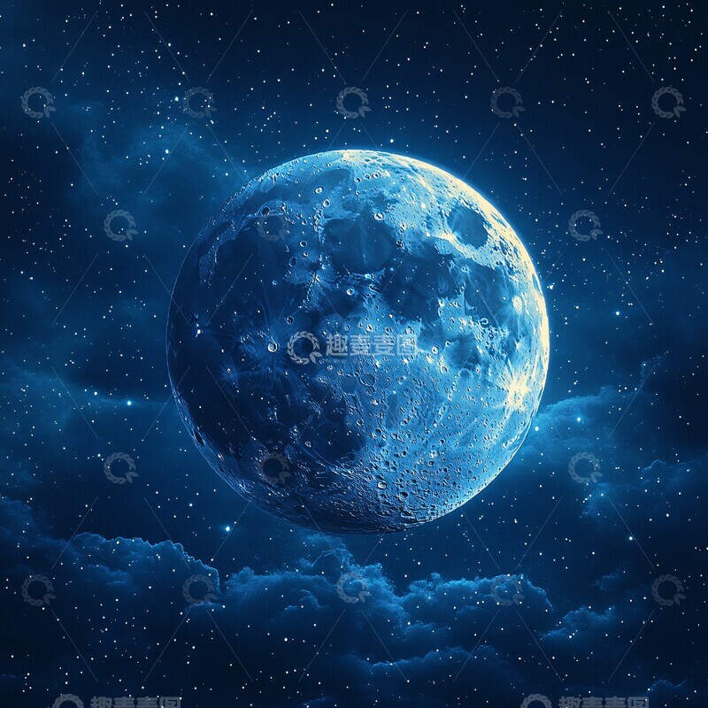 高清大图下载【趣麦麦图】星月交辉星空月亮蓝色1