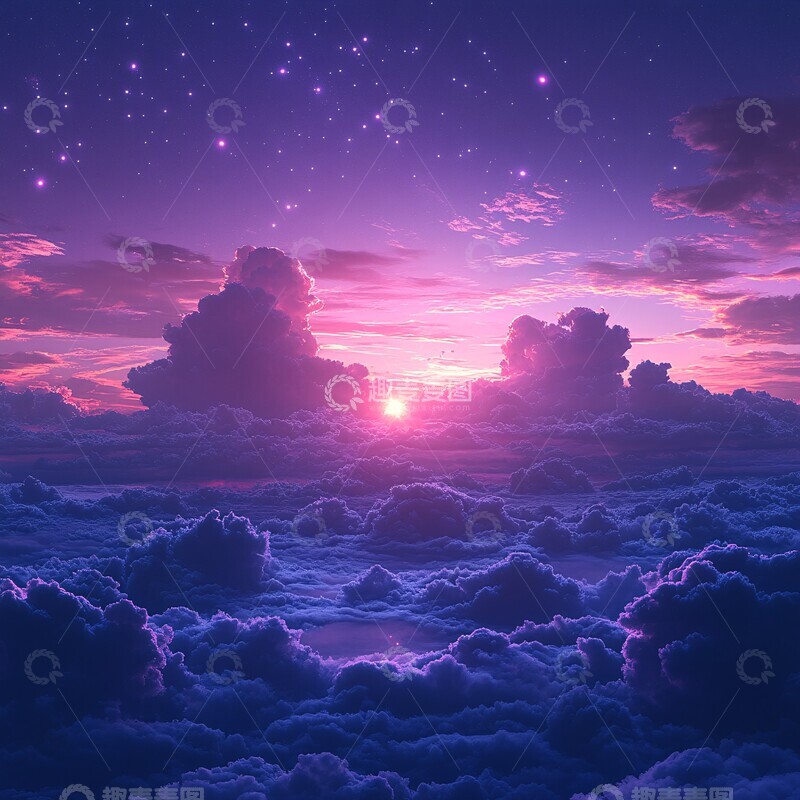 高清大图下载【趣麦麦图】紫色夜空云彩