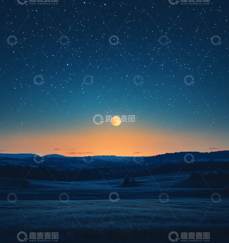高清大图下载【趣麦麦图】黄昏星空与满月2