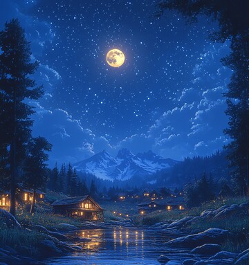 黄昏星空与满月