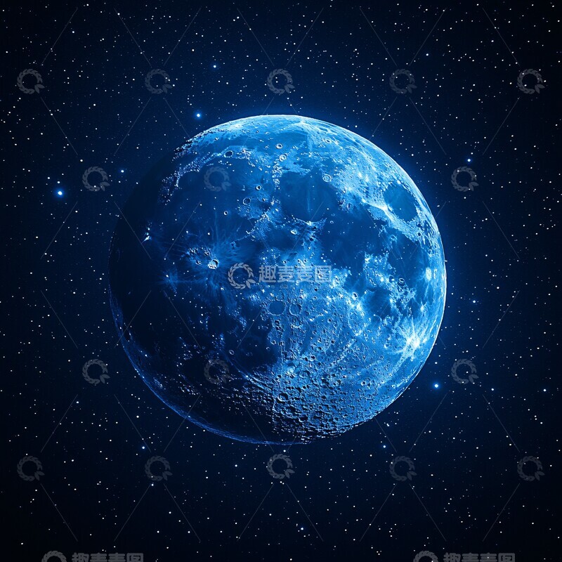 高清大图下载【趣麦麦图】星月交辉星空月亮蓝色2