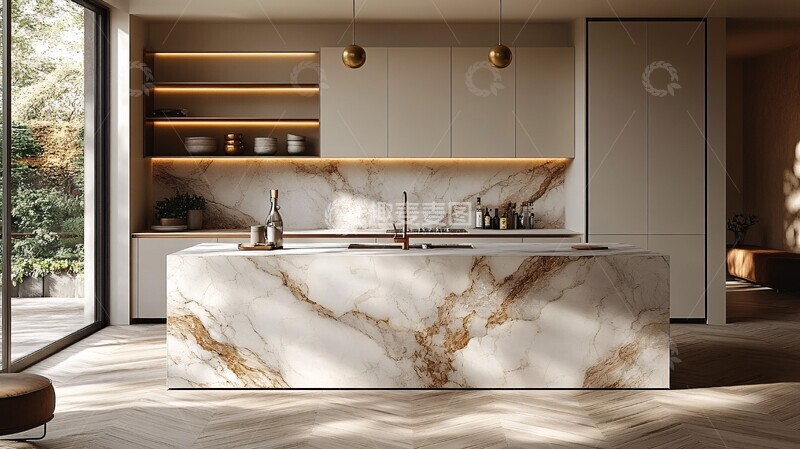 高清大图下载【趣麦麦图】白大理石岛台厨房1