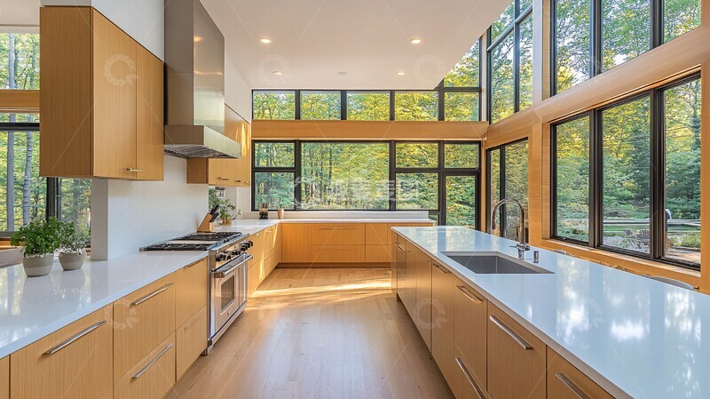 高清大图下载【趣麦麦图】白色台面木色厨房