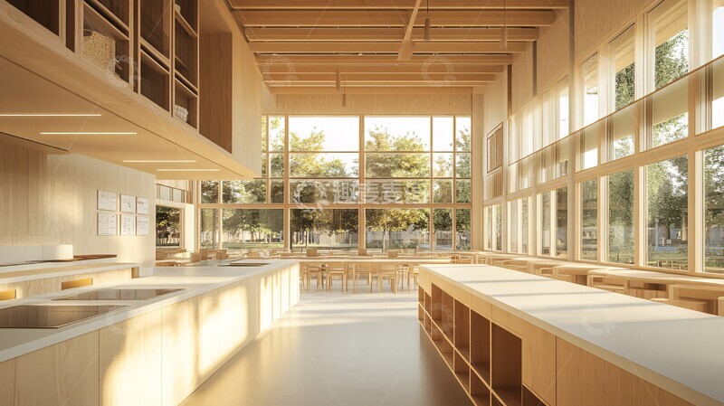 高清大图下载【趣麦麦图】白色台面木色厨房1