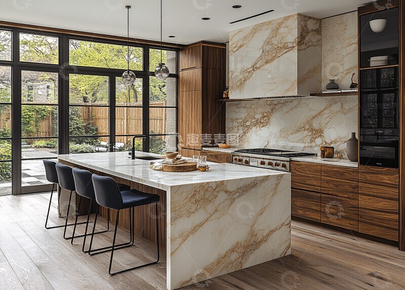 高清大图下载【趣麦麦图】白色大理石岛台厨房1