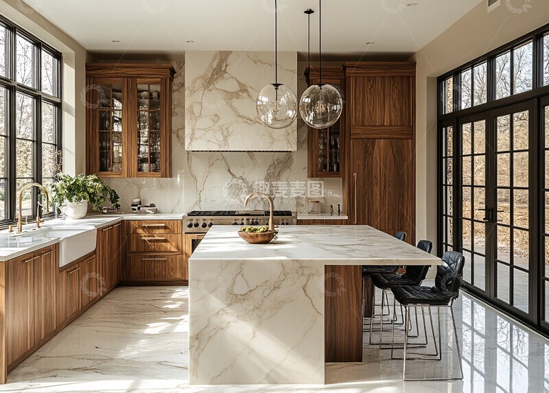 高清大图下载【趣麦麦图】白色大理石岛台厨房