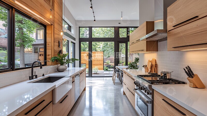 高清大图下载【趣麦麦图】白色台面木色厨房2