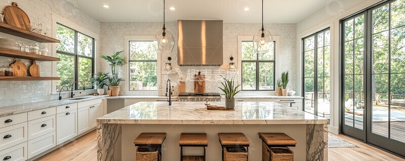 高清大图下载【趣麦麦图】白色橱柜大理石岛台1