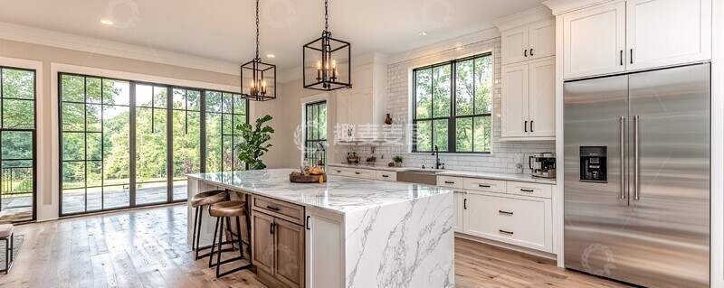 高清大图下载【趣麦麦图】白色橱柜大理石岛台