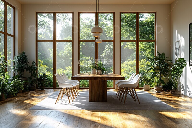 高清大图下载【趣麦麦图】木桌白椅绿植空间2