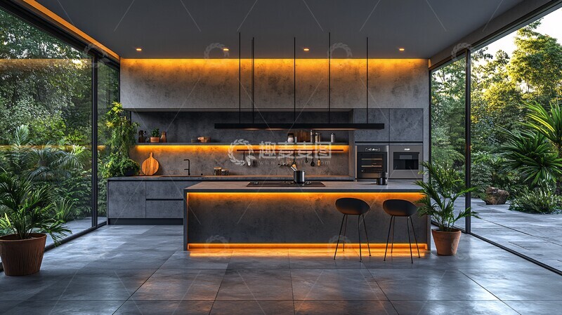 高清大图下载【趣麦麦图】开放式厨房岛台灯饰1