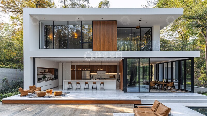 高清大图下载【趣麦麦图】白色厨房与木质岛台